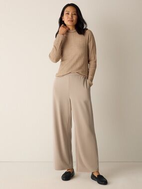 Eileen Fisher. Washable Flex Ponte Wide-Leg Pant. Biscuit. Size Medium.